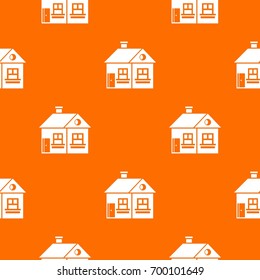 Large single-storey house pattern repeat seamless in orange color for any design. Vector geometric illustration