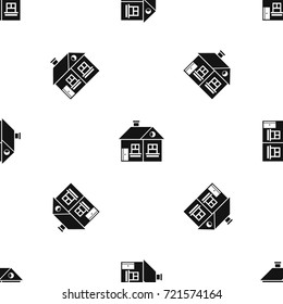 Large single-storey house pattern repeat seamless in black color for any design. Vector geometric illustration
