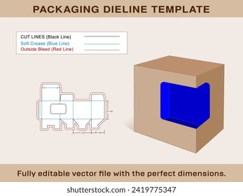 Large size Gift Box With Window Dieline Template, 3d Vector File