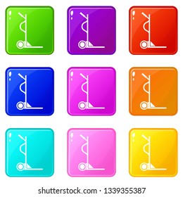 Large size trolley icons set 9 color collection isolated on white for any design