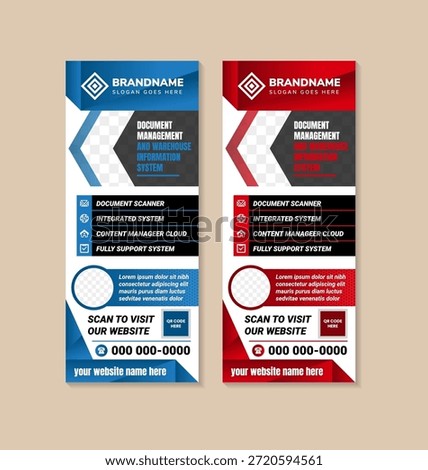 Large Size Vertical Business Roll Up Banner Design Template Business. collection of abstract banner with two colors can be selected red and blue. 
