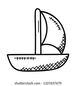 
Large sized water craft with nautical equipments doodle icon .

