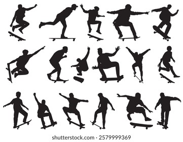 Large skateboarder set collection on isolated white background
. 