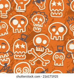 Large Sketchy Skull Seamless Repeat Wallpaper in Pumpkin
