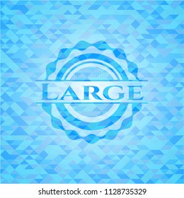 Large sky blue emblem with mosaic background
