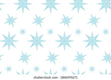Grandes y pequeños copos de nieve azules sobre un fondo blanco. Patrón vectorial sin cable. Flautos de nieve. El interminable patrón. Se puede usar para postales, papel, sitio web, tela. Ilustración de acciones