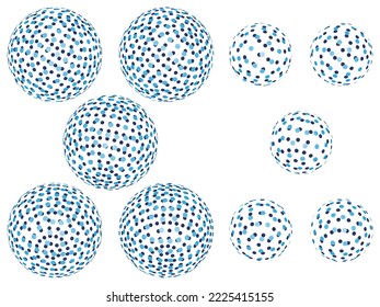 Esferas azules grandes y pequeñas con puntos redondos Ilustración vectorial
