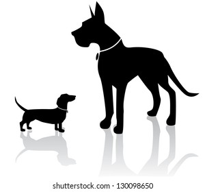 Large And Small Dog Silhouettes. EPS 8 Vector, Grouped For Easy Editing. No Open Shapes Or Paths.