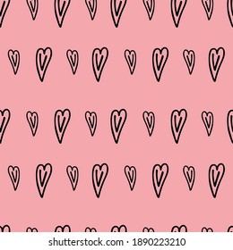 Large and small hearts on a pink background. Seamless fabric. Vector illustration. Wallpaper. Background.