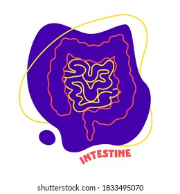 Large and small intestine of human digestive system. Body organ outline icon on abstract geometric splash. Anatomy medical cartoon symbol. Vector illustration.