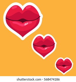 Large and small lips on a yellow background. Vector illustration