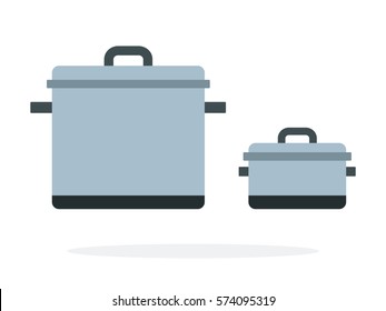 Large and small metal pots vector flat material design isolated on white