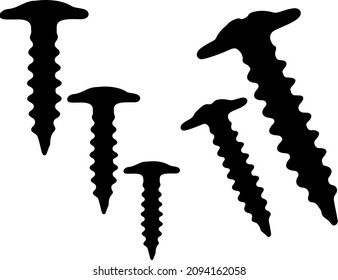 Large and small self-tapping screws included. Vector image.