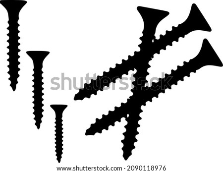Large and small self-tapping screws included. Vector image.