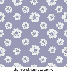 Flores blancas grandes y pequeñas sobre un fondo azul claro. Patrón sin foco, ilustración vectorial, patrón dibujado a mano.