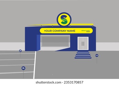 Large smart shop or supermarket front architectural design using adobe illustrator eps vector file