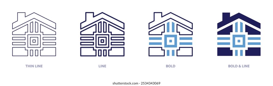 Grande icono de smartome en 4 estilos diferentes. Línea delgada, línea, negrita y línea negrita. Estilo duotono. Trazo editable.