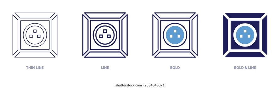 Grande icono de zócalo en 4 estilos diferentes. Línea delgada, línea, negrita y línea negrita. Estilo duotono. Trazo editable.