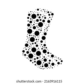 A large socks symbol in the center made in pointillism style. The center symbol is filled with black circles of various sizes. Vector illustration on white background