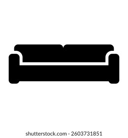 A large sofa symbol in the center. Isolated black symbol