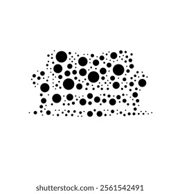 A large sofa symbol in the center made in pointillism style. The center symbol is filled with black circles of various sizes. Vector illustration on white background