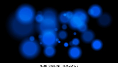Large soft blue bokeh circles with glow on black background, creating a dreamy abstract field. Suitable for festive, sci-fi or digital designs.