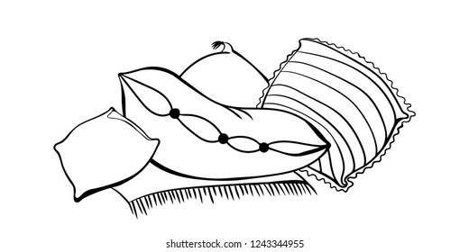 Large soft pillows. Hand drawing. Vector illustration. Graphics