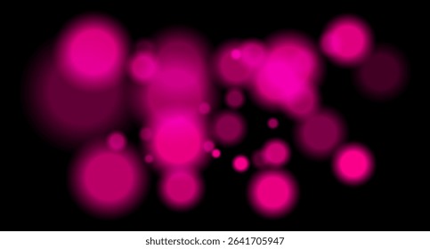Large soft purple bokeh circles with glow on black background, creating a dreamy abstract field. Suitable for festive, sci-fi or digital designs.