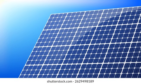 Large solar panel reflecting sunlight against a clear blue sky, representing renewable energy and sustainable power generation while highlighting the importance of clean energy solutions