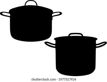 Large soup pans included. Vector image. 