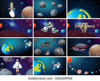 Large space themed scene set illustration