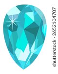 Large, sparkling light blue teardrop diamond reflecting light on a white background, perfect for jewelry design, luxury concepts or illustrations