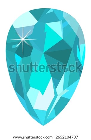 Large, sparkling light blue teardrop diamond reflecting light on a white background, perfect for jewelry design, luxury concepts or illustrations