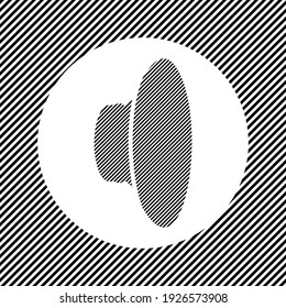 Ein großes Lautsprechersymbol in der Mitte als Luke von schwarzen Linien auf einem weißen Kreis. Interlaced-Effekt. Nahtloses Muster mit gestreiften, schwarz-weißer diagonaler Linie