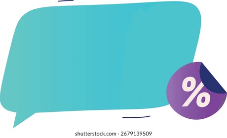 A large speech bubble with a percentage symbol in a modern, flat style. The image includes a bold discount icon on a vibrant background. Cartoon vector illustration.