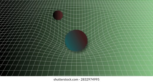 a large, spherical mass resting on a grid, visually representing the curvature of spacetime caused by gravity in general relativity.
