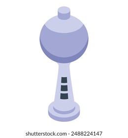 Large spherical water tower supplying water to the city, isometric icon