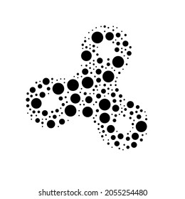 A large spinner symbol in the center made in pointillism style. The center symbol is filled with black circles of various sizes. Vector illustration on white background