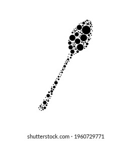 A large spoon in the center made in pointillism style. The center symbol is filled with black circles of various sizes. Vector illustration on white background