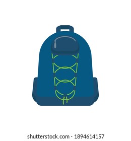 Large sports backpack isolated on white background.Stylish tourist blue backpack with laces for travel and sports. Cartoon style. Flat style. Vector illustration