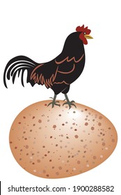 Large Spotted organic egg, a black rooster on the egg, flat illustration vector