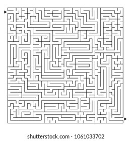 A large square labyrinth. Find the path from the entrance to the exit. Vector illustration isolated on white background.