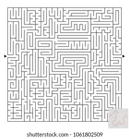 A large square labyrinth. Find the path from the entrance to the exit. Vector illustration isolated on white background. With the answer.