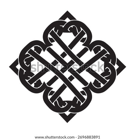 Large Square Shaped Ornamental Celtic Knot silhouette vector illustration suitable for medieval design.