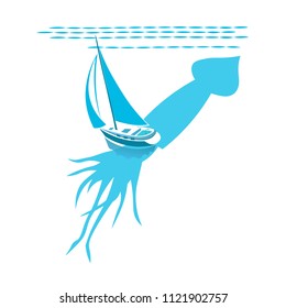 large squid floats under the yacht