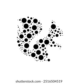 A large squirrel symbol in the center made in pointillism style. The center symbol is filled with black circles of various sizes. Vector illustration on white background