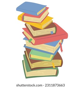 A large stack of colorful books symbolizing the value of knowledge, education at school and institute. Bright vector illustration.