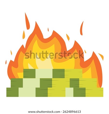 Large stack of money is burning with large flames
