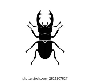Large stag beetle insect silhouette with pinchers for wildlife theme