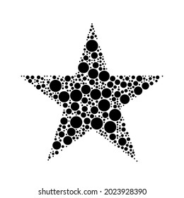 A large star symbol in the center made in pointillism style. The center symbol is filled with black circles of various sizes. Vector illustration on white background
